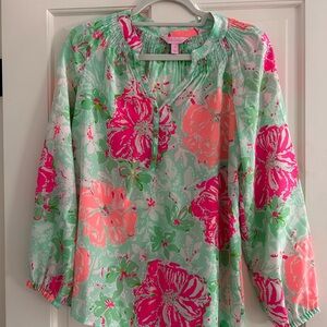 Lilly Pulitzer Pink and Green Floral Blouse